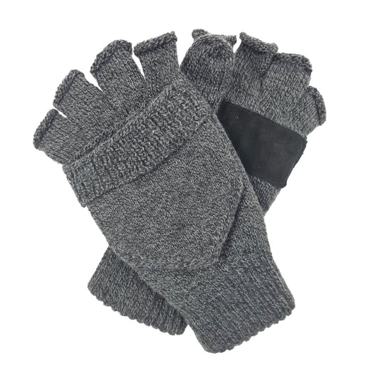 Dents 3M Thinsulate Lined Half Finger Fingerless Knit Gloves/Mittens in Charcoal-0