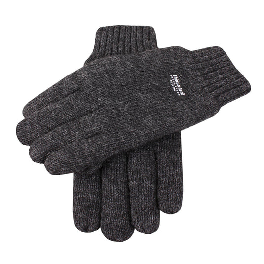 Mens Wool Blend Thinsulate  Lined Knitted Gloves - Charcoal Marle-0