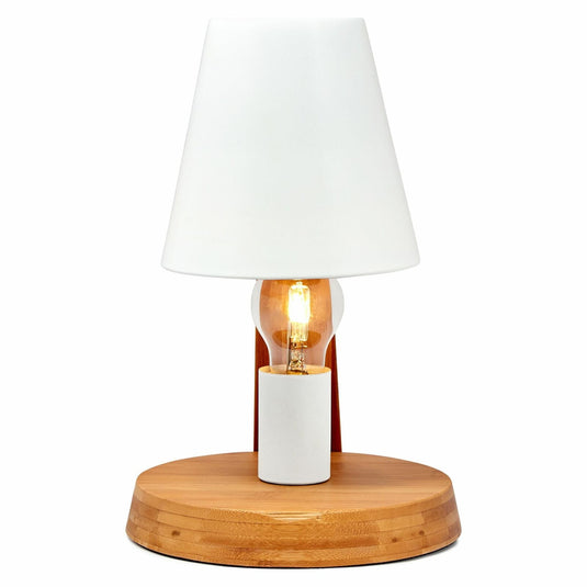 32cm Wooden Base Modern Desk Table Lamp Light Metal Shade Designer - White-3
