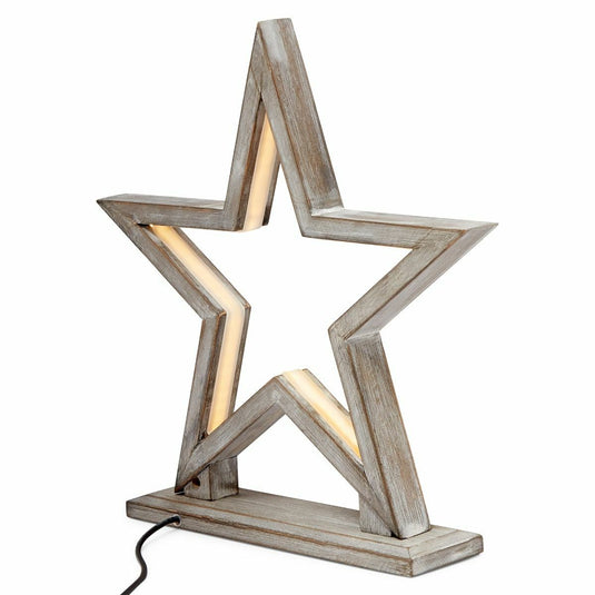 33cm Bamboo Star LED Table Lamp Light Modern Bedside - Antique Timber-3