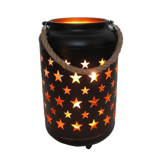 25cm Metal LED Lantern Light w Rope Hanger Star Design Lamp - Large-0