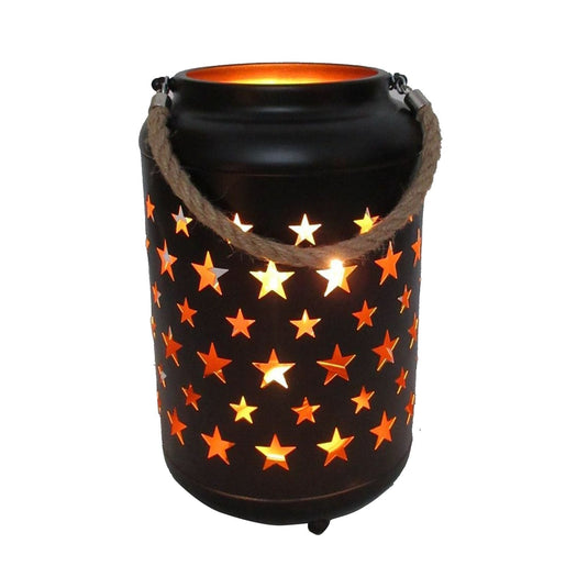25cm Metal LED Lantern Light w Rope Hanger Star Design Lamp - Large-1
