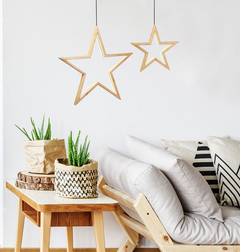 Load image into Gallery viewer, 2x Small Bamboo Star LED Hanging Lamp Natural Home Decor Lighting  - Natural-4
