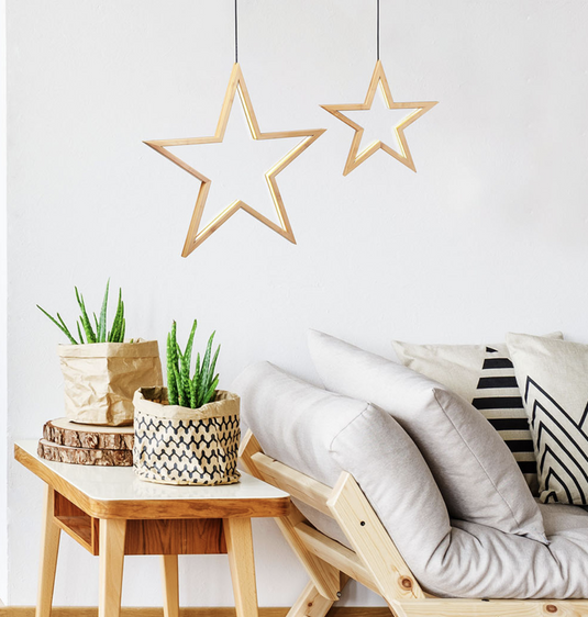 2x Large Bamboo Star Ceiling Light - LED Hanging Lamp - Natural Decor-4