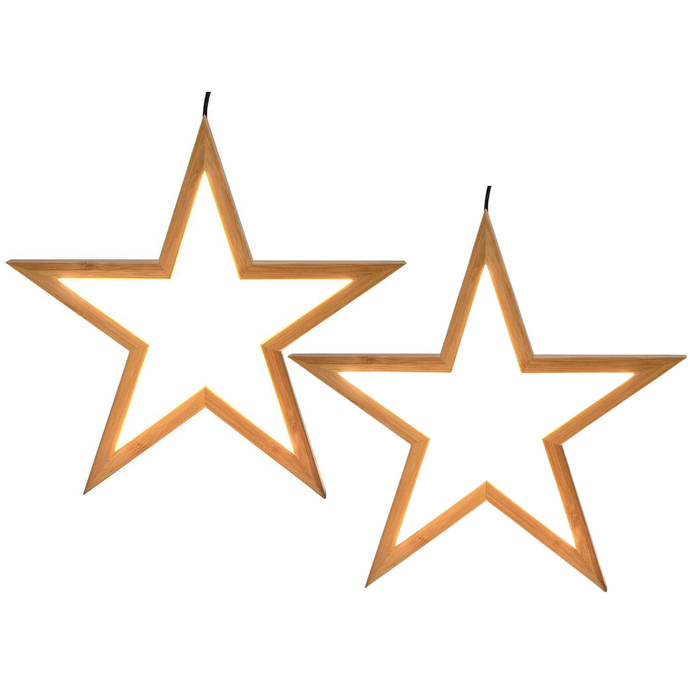2x Large Bamboo Star Ceiling Light - LED Hanging Lamp - Natural Decor-0