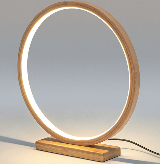 Bamboo Single Ring LED Lamp Light Modern Scandi Minimalistic - Natural-2