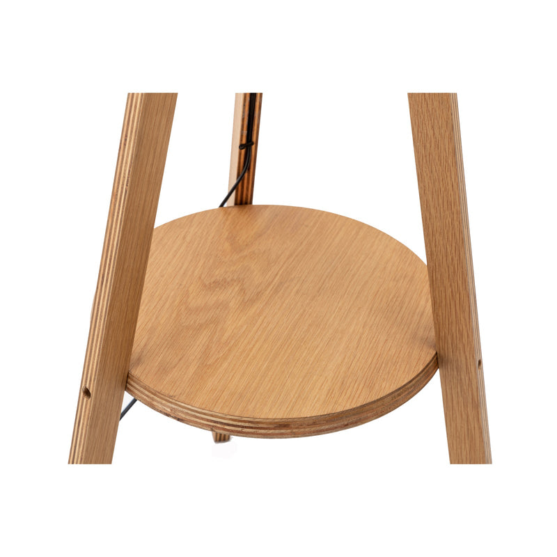 Load image into Gallery viewer, Natural Wooden Tripod Floor Lamp w/ Round Wood Shelf + Off White Linen Shade-2
