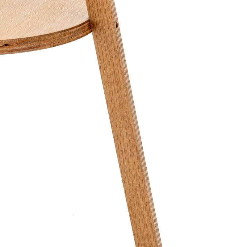 Load image into Gallery viewer, Natural Wooden Tripod Floor Lamp w/ Round Wood Shelf + Off White Linen Shade-4
