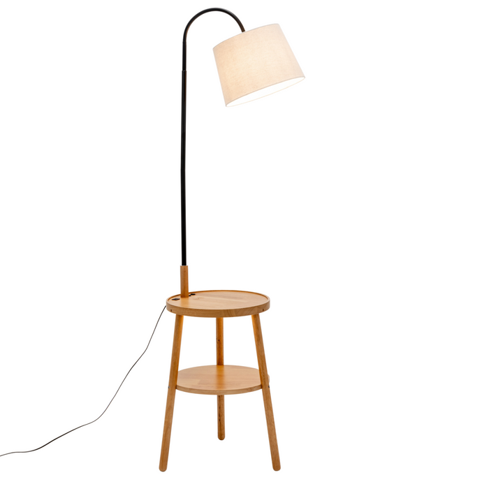 174cm Naples Tripod Floor Lamp & Shelf Storage w/ USB Charger - Natural Wood-0