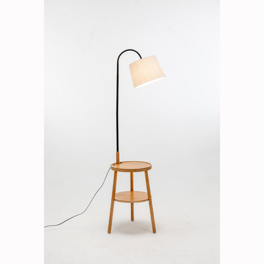 174cm Naples Tripod Floor Lamp & Shelf Storage w/ USB Charger - Natural Wood-2