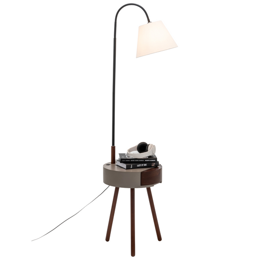 170cm Florence Wooden Tripod Lamp & Shelf/Table Storage w/ USB Charger - Grey-0