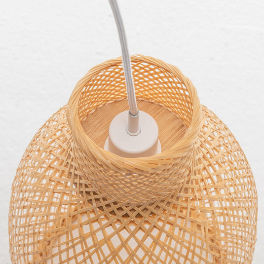 Natural Woven Bamboo Cone Pendant Lamp Hanging Light Bell Shade Boho Tropical-3
