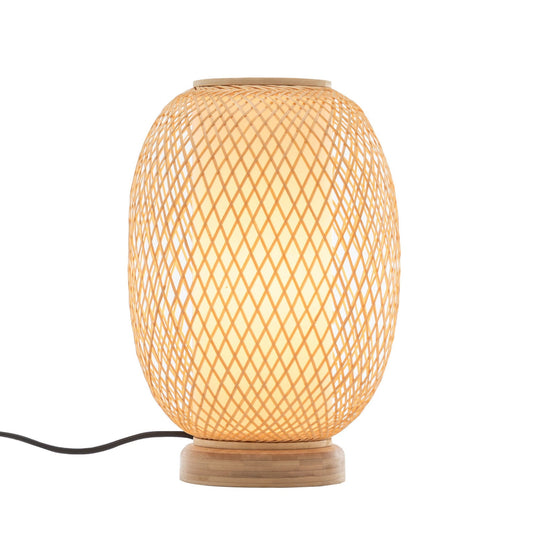 Natural Woven Bamboo Oval Table Lamp Light Shade Boho Tropical Coastal-0