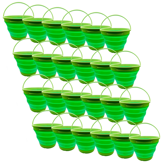 24x 7L Foldable Collapsible Silicone Bucket for Hiking/Camp/Fishing Bulk- Green-1