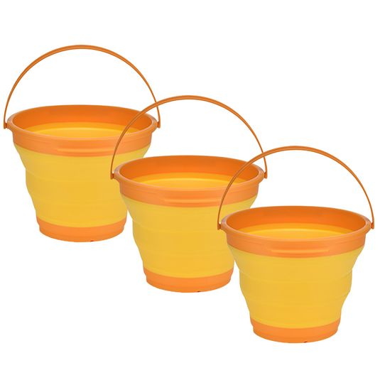 3x 7L Foldable Collapsible Silicone Bucket for Hiking/Camping/Fishing - Orange-1