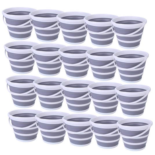 20x 10L Foldable Collapsible Bucket Silicone Hike/Camp/Fish Bulk - Grey/White-0