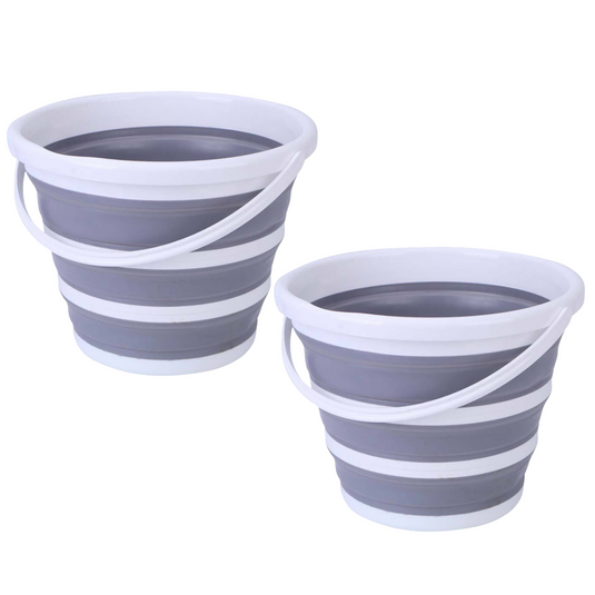 2x 10L Foldable Collapsible Bucket Silicone Hiking/Camping/Fishing - Grey/White-1