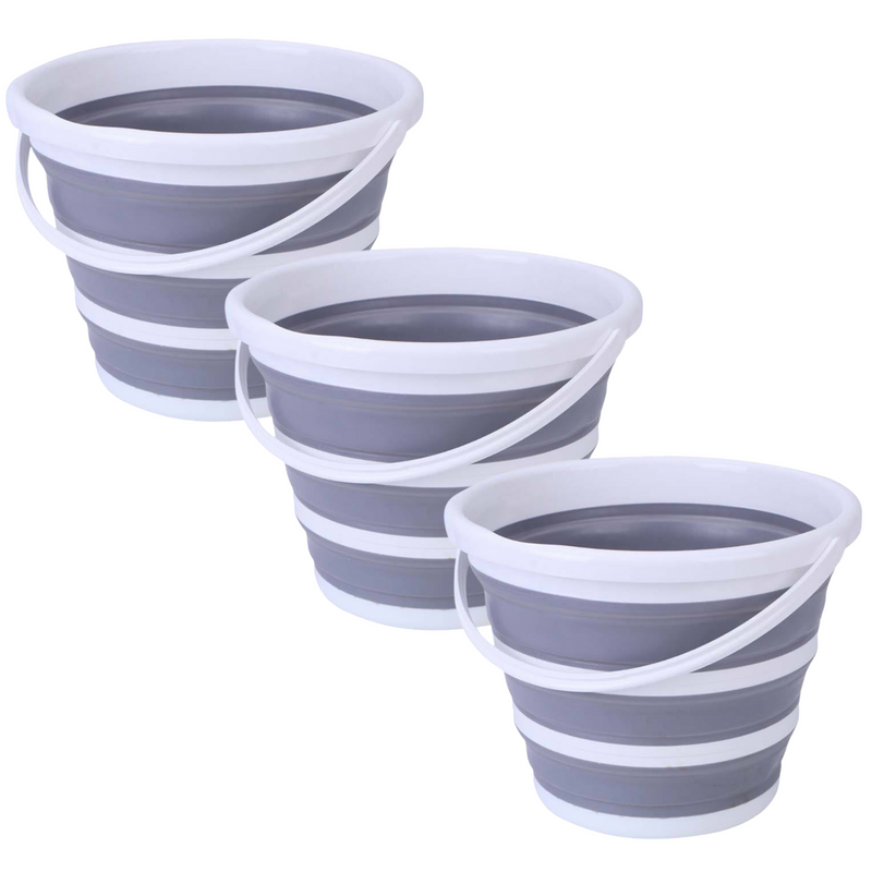 Load image into Gallery viewer, 3x 10L Foldable Collapsible Bucket Silicone Hiking/Camping/Fishing - Grey/White-0
