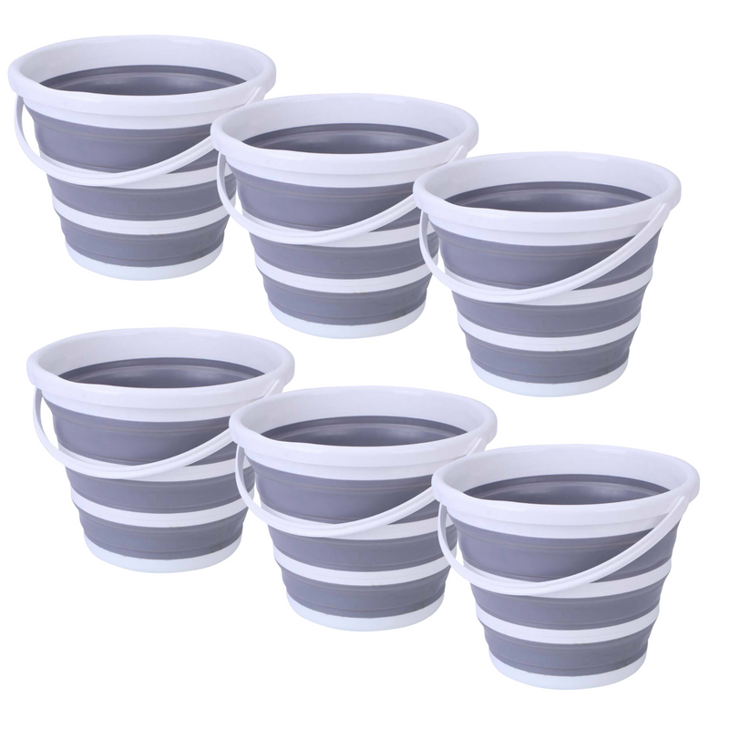 Load image into Gallery viewer, 6x 10L Foldable Collapsible Bucket Silicone Hiking/Camping/Fishing - Grey/White-1
