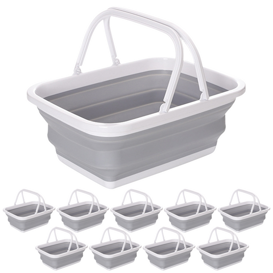 10x 9L Collapsible Laundry Folding Clothes Basket w Handles Bin Bulk- Grey/White-0