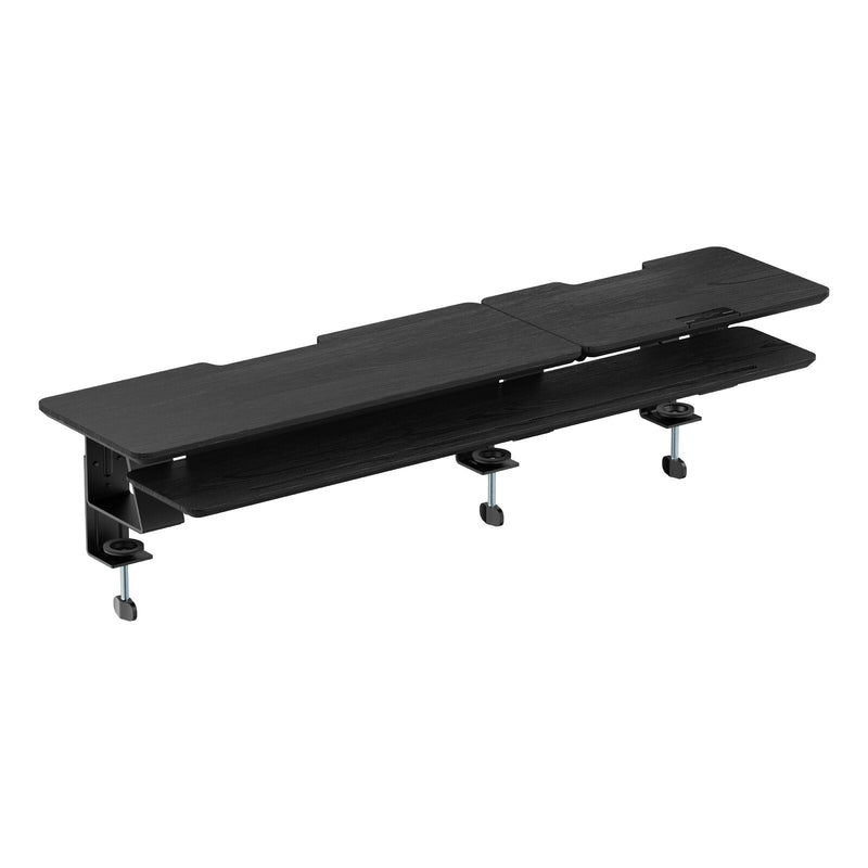 Load image into Gallery viewer, 2-Tier Clamp On Monitor Stand Riser Desk Shelf w/ Laptop Height Adjuster in Matte Black-0
