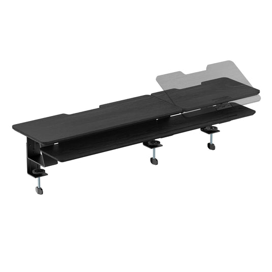 2-Tier Clamp On Monitor Stand Riser Desk Shelf w/ Laptop Height Adjuster in Matte Black-2