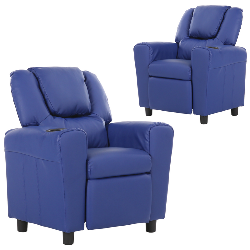 Load image into Gallery viewer, Set of 2 Oliver Kids Recliner Chair Sofa Children Lounge Couch PU Armchair Blue-0

