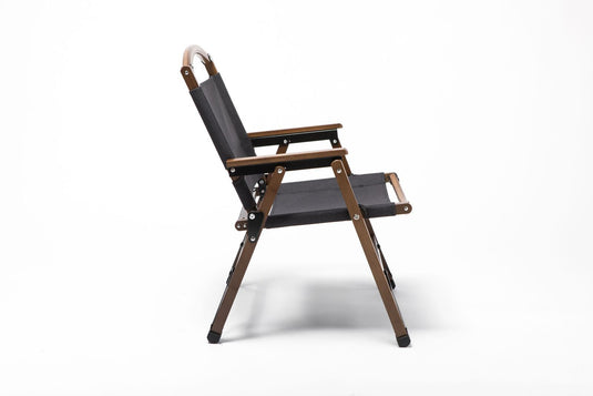2x Bamboo Canvas Foldable Outdoor Camping Chair Wooden Travel Picnic Park - Black-2