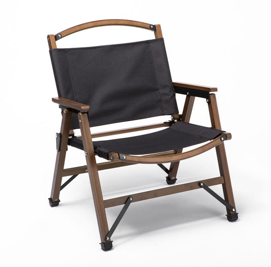 Bamboo Canvas Foldable Outdoor Camping Chair Wooden Travel Picnic Park - Black-1