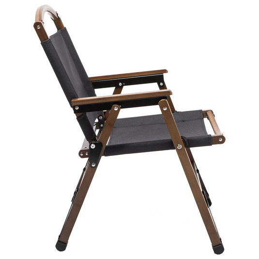 Bamboo Canvas Foldable Outdoor Camping Chair Wooden Travel Picnic Park - Black-2