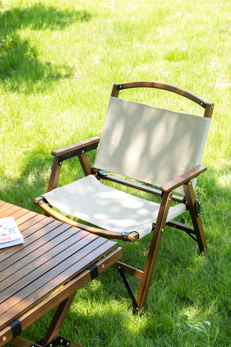 Load image into Gallery viewer, 2x Bamboo Foldable Outdoor Camping Chair Wooden Travel Picnic Park Folding - Khaki/Beige-2
