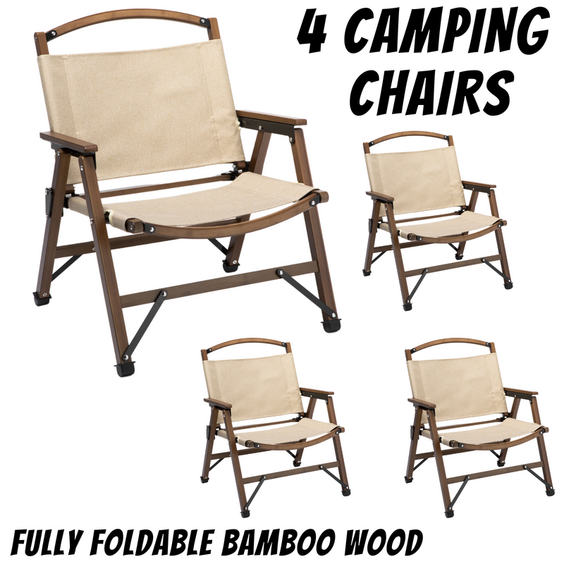 Load image into Gallery viewer, 4x Bamboo Foldable Outdoor Camping Chair Wooden Travel Picnic Park Folding - Khaki/Beige-1
