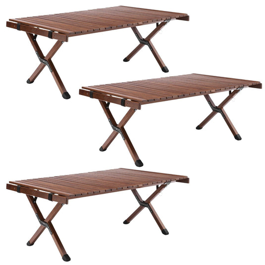 3x 93cm Foldable Bamboo Outdoor Camping Table Waterproof Wooden Travel - Large-1