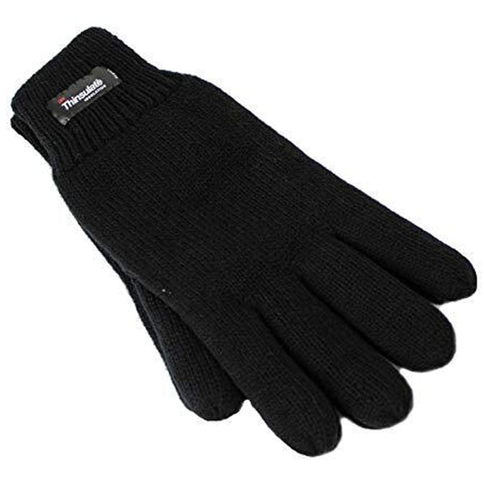 3M Thinsulate Womens Full Finger Knit Gloves Polar Fleece Thermal Insulation in Black-0