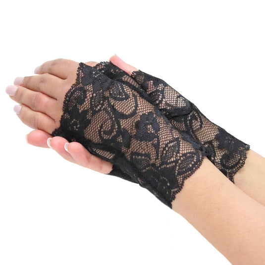Dents Womens Lace Fingerless Mittens Gloves Ladies - Black-0