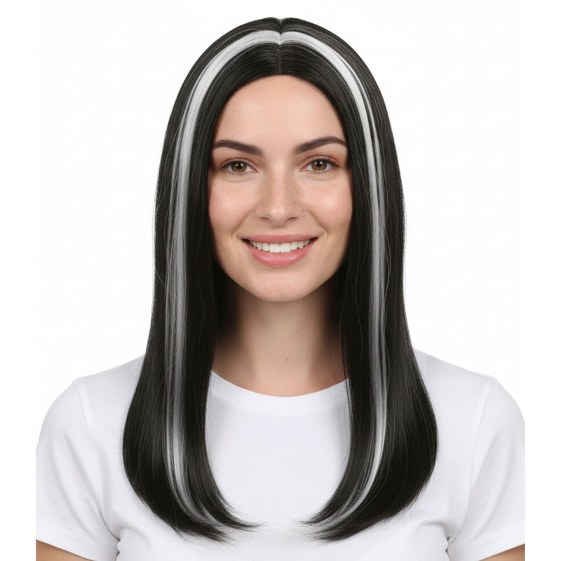 Load image into Gallery viewer, Womens VAMPIRE WIG Long Straight Wig Costume Party Hair Accessory Halloween - Black/White-1

