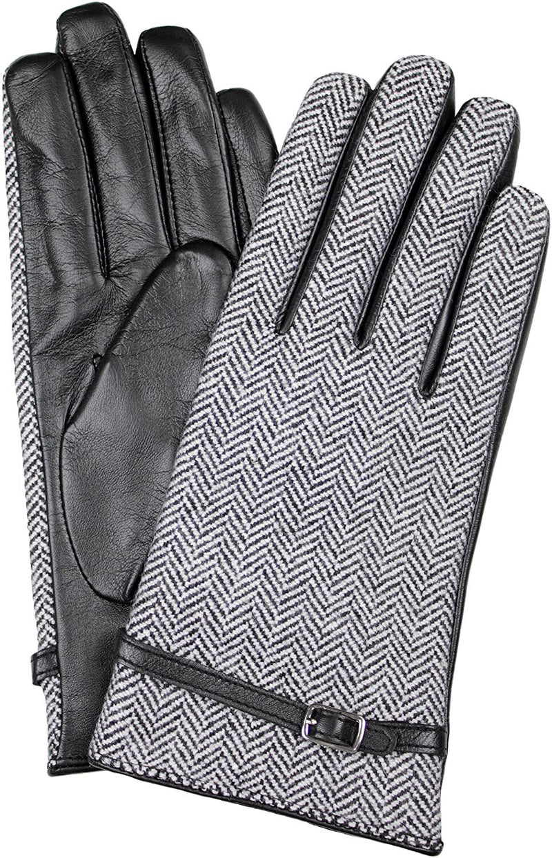 Load image into Gallery viewer, Dents Womens Leather And Wool Tweed Gloves With Strap Detailing - Black/Tweed-6
