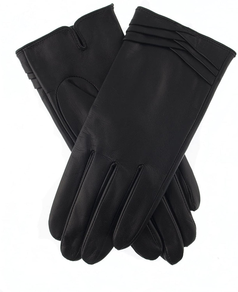 Load image into Gallery viewer, Dents Womens Leather Gloves With Pleat Detail And Fine Fleece Lining - Black - Large-1
