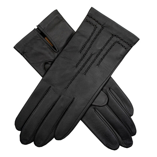 DENTS Womens Leather Gloves with Stitch Detail & Satin Lining Warm Winter in Black-0