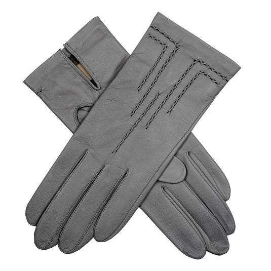 Dents Womens Leather Gloves With Button Detail, Elastic Palm & Silk Feel Lining-5