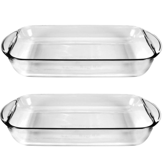 2x Anchor Hocking Fire King 34x28cm 4L Rectangular Glass Baker Dish - Clear-0