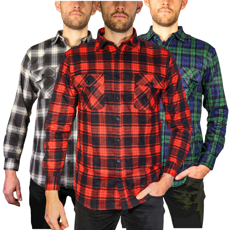 Load image into Gallery viewer, Mens Flannelette Long Sleeve Shirt 100% Cotton Check Authentic Flannel - Full Placket - Green
