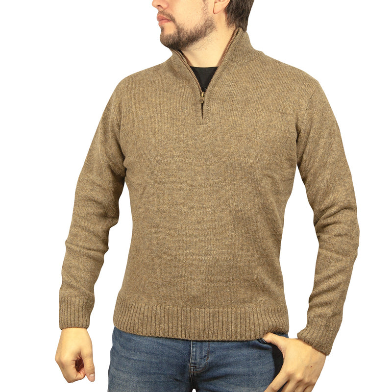 Load image into Gallery viewer, 100% SHETLAND WOOL Half Zip Up Knit JUMPER Pullover Mens Sweater Knitted - Nutmeg (23)
