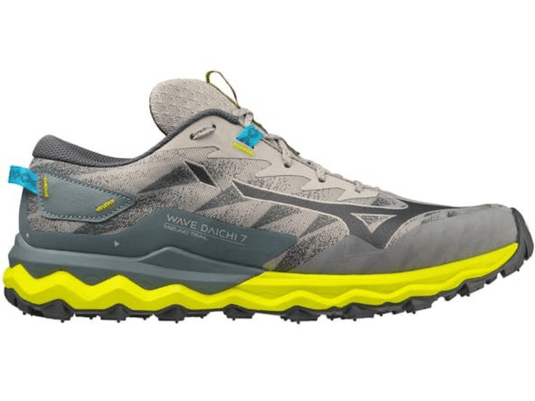 Mizuno Wave Daichi 7 Mens Trail Shoes Gray/Blue/Bolt Size 10.5