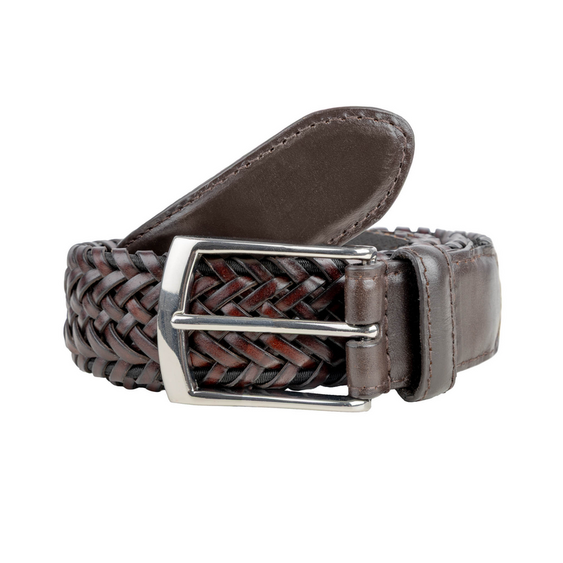 Load image into Gallery viewer, Dents Mens Woven Leather Belt with Satin Nickel Buckle in Brown-1
