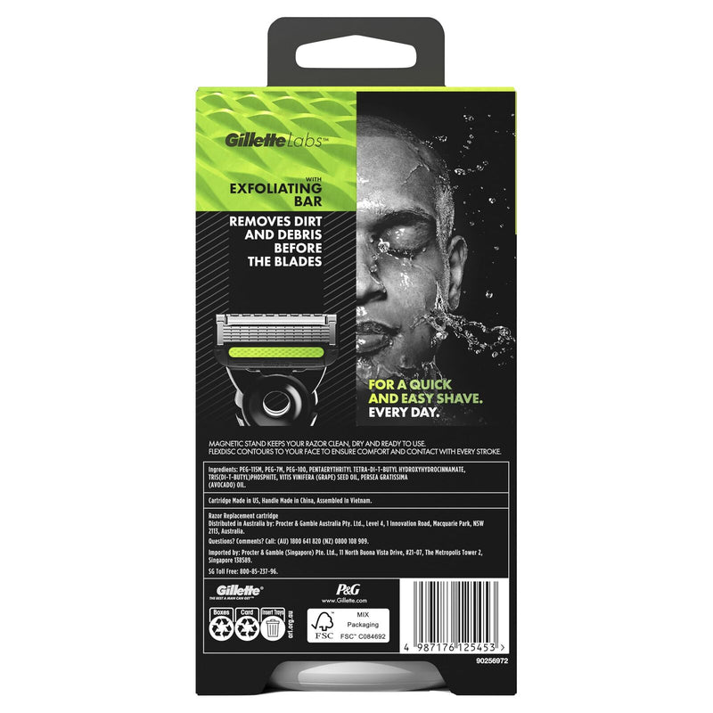 Load image into Gallery viewer, Gillette Labs Mens Razor 5 Blade Exfoliating Bar Handle with 4 Cartridges &amp; Stand-3
