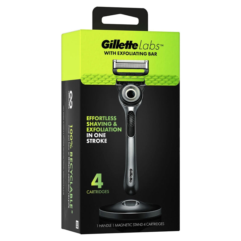 Load image into Gallery viewer, Gillette Labs Mens Razor 5 Blade Exfoliating Bar Handle with 4 Cartridges &amp; Stand-1
