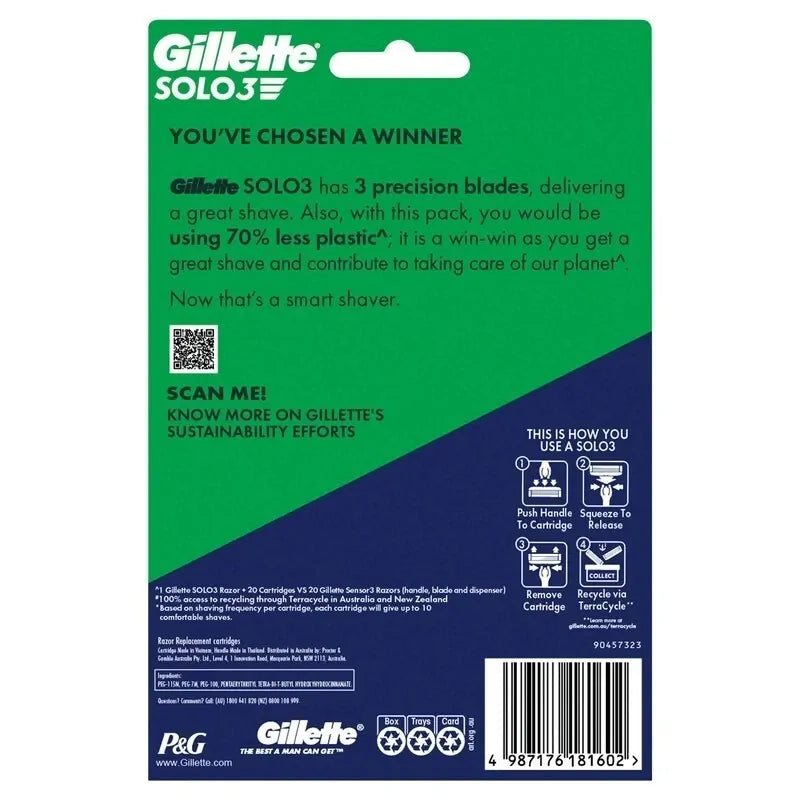 Load image into Gallery viewer, Gillette Solo 3 Disposable Razors Mens Shaving Blade 20pk-3
