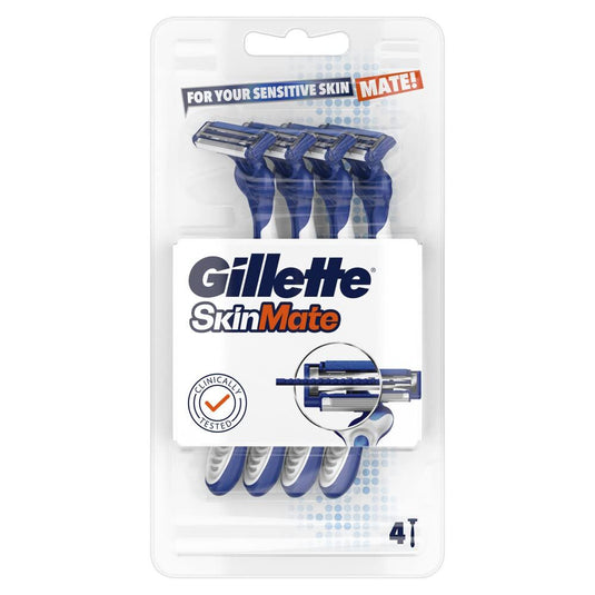 4x Gillette SkinMate Mens Sensitive Disposable Razor Razors in Blue-0