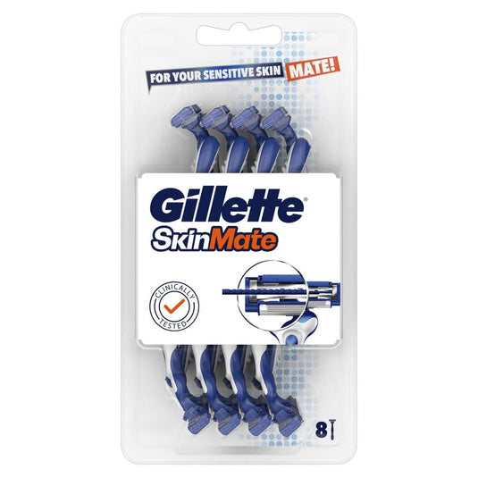 8x Gillette SkinMate Mens Sensitive Skin Disposable Razors in Blue-0